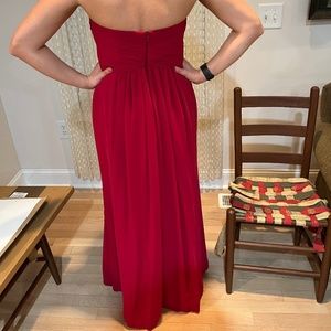 David’s bridal dress red strapless bridesmaid dress empire waist ball gown